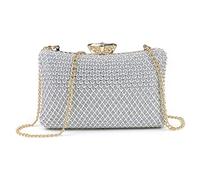NICOLE & DORIS Bolsos Fiesta para Mujeres Bolso de Noche Bolsos de Ceremonia Mujer Bolsos Clutch Cartera de Mano con Brillantina Diamante Bolso Bandolera Cadena Plateado