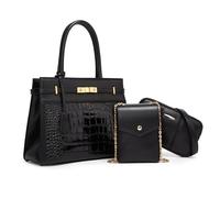 NICOLE & DORIS Bolsos Grande Mujer Bolso de Mano Cocodrilo Bolso Mujer 3 Piezas Bolso Bandolera Bolsos Shopper Totes Bolso de Hombro para Viajes Compras Trabajo Negro