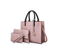 NICOLE&DORIS Bolsos Mujer 3 Piezas Bolso de Cuero para Damas Bolsos Totes Bolso de Bandolera Monedero Rosado