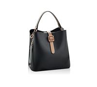 NICOLE & DORIS Bolsos Mujer Bandolera Bolso Cubo Moda Señora Tote PU Cuero Bolso con Dos Correas de Hombro Negro