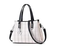 NICOLE & DORIS Bolsos Mujer Elegante Bolso Señora Tote Bolso Bandolera Cuero PU Bolso a Cuadros Clásica Bolsos de Mano Crossbody Blanco con Negro