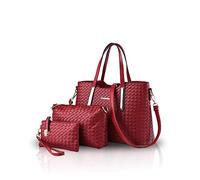 NICOLE & DORIS Bolsos para Mujeres Bolsos de asa Superior Bolso de Hombro para Mujer 3pcs Bolsos del Trabajo, Diario Vida Vino Rojo