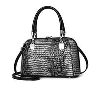 NICOLE & DORIS Bolsos Retro de Mujer Bolso de Mano de cocodrilo Bolsos Bandolera Cuero PU Bolsos de Hombro Pequeño Bolsos Totes Bolsos con Dos Cremalleras Gris Oscuro A