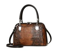 NICOLE & DORIS Bolsos Retro de Mujer Bolso de Mano de cocodrilo Bolsos Bandolera Cuero PU Bolsos de Hombro Pequeño Bolsos Totes Bolsos con Dos Cremalleras Marrón A