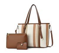 NICOLE & DORIS Bolsos Tote Grande Bolso de Mano Mujer Bolso de Rayas 3 Piezas Bolso Bandolera Nylon para Viajes Compras Trabajo Caqui