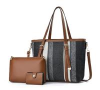 NICOLE & DORIS Bolsos Tote Grande Bolso de Mano Mujer Bolso de Rayas 3 Piezas Bolso Bandolera Nylon para Viajes Compras Trabajo Negro