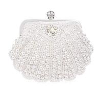 NICOLE & DORIS Cartera de Mano Fiesta, Clutch Mujer Bolso al Hombro para Mujer Retro Beaded Perlas Bolso de Noche Bolso de Embrague para Ceremonia Boda Novia Blanco
