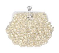 NICOLE & DORIS Cartera de Mano Fiesta, Clutch Mujer Bolso al Hombro para Mujer Retro Beaded Perlas Bolso de Noche Bolso de Embrague para Ceremonia Boda Novia Beige