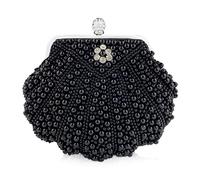 NICOLE & DORIS Cartera de Mano Fiesta, Clutch Mujer Bolso al Hombro para Mujer Retro Beaded Perlas Bolso de Noche Bolso de Embrague para Ceremonia Boda Novia Negro