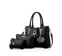 NICOLE&DORIS Fashion 3 PCS Bag Handbag Shoulder Women Bag Crossbody Totes Messenger Soft PU Leather Black