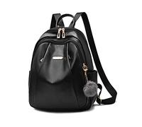 NICOLE & DORIS Mochila de Moda Mujer Bolsos Mochila Elegante de PU Cuero Mochila Antirrobo Impermeable Mochila Universitaria Grande Casual Mochila con Pompones Negro