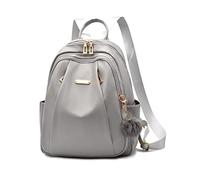 NICOLE & DORIS Mochila de Moda Mujer Bolsos Mochila Elegante de PU Cuero Mochila Antirrobo Impermeable Mochila Universitaria Grande Casual Mochila con Pompones Gris