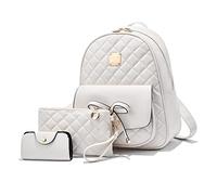 NICOLE & DORIS Mochila de Mujer Mochila Pequeña de Cuero Mini Mochila de 3 Piezas Mochila Linda Niña Daypack Mochila y Cartera Mujer Impermeable Mochilas de Viaje Blanco