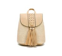 NICOLE & DORIS Mochila de Paja para Mujer Bolsos Mochila de Moda Pequeña Mochila de Playa Mochila Diaria con Borlas para Compras Playa Vacaciones Caqui