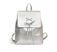 NICOLE & DORIS Mochila Mujer Pequeña Bolsos Mochila Moda Mochila Antirrobo de Cuero PU Mochila con Solapa Mini Mochila para Compras Vacaciones Viajes Plata