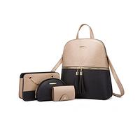 NICOLE & DORIS Mochila Mujer Pequeño Casual de Moda Antirrobo Mochilas Cuero PU Backpack Establecer 4 en 1 Negro con Oro