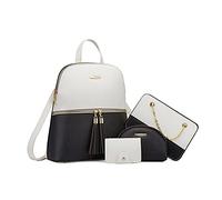 NICOLE & DORIS Mochila Mujer Pequeño Casual de Moda Antirrobo Mochilas Cuero PU Backpack Establecer 4 en 1 En Blanco y Negro