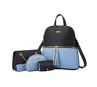NICOLE & DORIS Mochila Mujer Pequeño Casual de Moda Antirrobo Mochilas Cuero PU Backpack Establecer 4 en 1 Azul con Negro