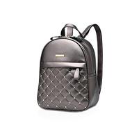 NICOLE&DORIS Mochila para mujer Mochila de moda Señoras Bolso bandolera con remache Ligero Enrejado Mochila casual Cuero de pu Gris plateado
