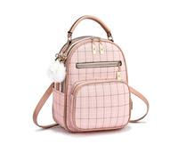 NICOLE & DORIS Mochila para Mujer Pequeña Mochila a Cuadros Bolso Mochila | Mini PU Cuero Daypack Niñas Mochilas de de Vacaciones Viaje Rosado