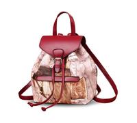 NICOLE & DORIS Mochila Pequeña Mujer Mochilas Estampadas Bolso Mochila Antirrobo Mini Mochila in Cuero PU para Viaje Universidad Trabaj Rojo