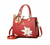 NICOLE & DORIS Moda Bolso Mujer Pequeño Bolsos de Mano con Flores Bolsos Bandolera Cuero PU Bolso de Mensajero Bolso de Hombro para Trabajar Compras Viaje Burdeos