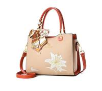 NICOLE & DORIS Moda Bolso Mujer Pequeño Bolsos de Mano con Flores Bolsos Bandolera Cuero PU Bolso de Mensajero Bolso de Hombro para Trabajar Compras Viaje Caqui