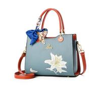 NICOLE & DORIS Moda Bolso Mujer Pequeño Bolsos de Mano con Flores Bolsos Bandolera Cuero PU Bolso de Mensajero Bolso de Hombro para Trabajar Compras Viaje Azul