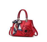 NICOLE&DORIS Mujeres Flores Top Handle Bolsos Bolso de Hombro Crossbody Tote Bolsa Satchel para Las señoras PU Leather Vino Tinto