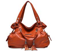 Nicole&Doris Nueva Suave de la Franja de la Borla del Bolso de totalizadores del Hombro Crossbody Bolsos del Mensajero del Monedero del Cuero de la PU Bolso de Las Mujeres Marrón Amarillento