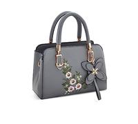 NICOLE & DORIS Pequeña Bolso Mujer Elegante Bolso de Mano con Flores Bolso Bandolera Cuero PU Bordado Bolso de Hombro Modernos Gris