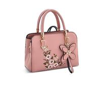 NICOLE & DORIS Pequeña Bolso Mujer Elegante Bolso de Mano con Flores Bolso Bandolera Cuero PU Bordado Bolso de Hombro Modernos Rosa