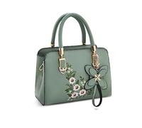 NICOLE & DORIS Pequeña Bolso Mujer Elegante Bolso de Mano con Flores Bolso Bandolera Cuero PU Bordado Bolso de Hombro Modernos Verde