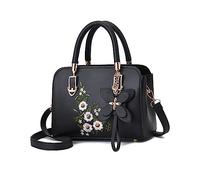 NICOLE & DORIS Pequeña Bolso Mujer Elegante Bolso de Mano con Flores Bolso Bandolera Cuero PU Bordado Bolso de Hombro Modernos Negro