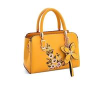 NICOLE & DORIS Pequeña Bolso Mujer Elegante Bolso de Mano con Flores Bolso Bandolera Cuero PU Bordado Bolso de Hombro Modernos Amarillo