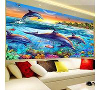 Nicole Knupfer 5D DIY Diamond Painting Kits Full Diamond, mundo submarino, delfín, bordado, cristal, estrás, punto de cruz, pintura de diamante para decoración de salón (100 x 40 cm)