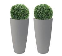 Nicoli Macetero Alto Style 36x70 cm con Buxo Artificial - Macetero Decorativo Interior y Exterior en Plástico Resistente - Maceta con Plato Extraíble - Color Gris