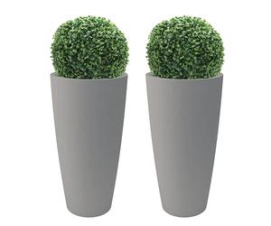 Nicoli Macetero Alto Style 36x70 cm con Buxo Artificial - Macetero Decorativo Interior y Exterior en Plástico Resistente - Maceta con Plato Extraíble - Color Gris