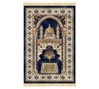 Nicoman Alfombra de oración Musulmana con diseño Elegante | Janamaz | Sajadah | Alfombra islámica Suave, Tela de Terciopelo Grueso (Azul)