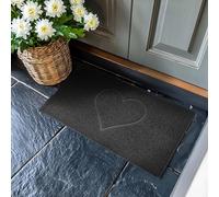 Nicoman Corazón Felpudo Logotipo en Relieve Rizos de Vinilo Entrada Bienvenido Lavable Alfombra-(Usar sólo al Aire Libre), Medio (75x44cm), Negro