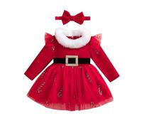 Nicoxijia Vestido de Navidad para Bebé Niña Manga Larga Santa Claus Vestido Rojo de Terciopelo con Diadema Prenda Navideña Infantil Ropa de Navidad, rosso, 2-3 Años