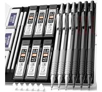 Nicpro 0,5& 0,7& 0,9 mm metal portaminas, 6 MP1000 artista lápiz de plomo con 12 tubos HB & 2B recambios de plomo, 3 gomas de borrar, para arquitecto arte escritura redacción esbozos dibujo