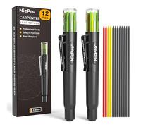 Nicpro 12 piezas de mina de 2,8 mm para lapiz carpintero, dispensador de minas de repuesto (4x negras, rojas y amarillas), minas resistentes a roturas de para lápices de construcción y carpintería