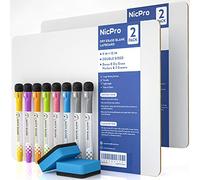 Nicpro 2 Piezas A4 Pizarra, Pequeño Tablero Blanco 22 x 30 cm Doble Cara con 8 Color Rotulador, 2 Borrador para Alumno Colegios, Oficinas