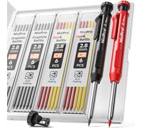 Nicpro 2 Piezas Lápices de Carpintero con Sacapuntas y Estuche, Lápices Mecánicos con 24 Recambios, Portaminas de Carpintería Resistentes para Arquitecto, Carpintero