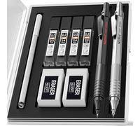 Nicpro 2 Portaminas Mecánicas de 0,5 mm y 0,7 mm con Estuche. Juego de Lápices Metálicos MP1000 con 4 Tubos de Recambio de Mina HB, 2 Borradores y 9 Recambios de Borrador para Arte, Escritura, Dibujo