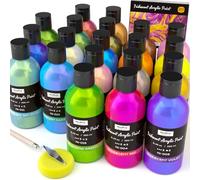 Nicpro 20 colores pintura acrilica iridiscente, 20× 250 ml pintura acrilica metálica, que cambia de color y no es tóxica, pintura artística para lienzo, tela, piedra, con espátula, rueda de colores