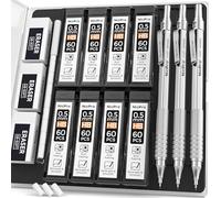 Nicpro 3 Piezas Metálica Portaminas, Profesionales 0.5 mm con 6 tubos Recargas de Plomo HB, Borrador, para Escritura de Artistas, Bocetos, Dibujo