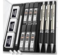 Nicpro 3 Piezas Metálica Portaminas, Profesionales Portaminas 0,7 mm en Estuche, con 6 tubos Recambio de Plomo HB, 3 Gomas de Borrar, Sacapuntas, para Escritura de Artistas, Dibujo, Bocetos