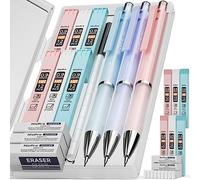 Nicpro 3 Piezas Pastel Portaminas 0.9 mm - Colores Dulces con 6 tubos de mina HB, 3 goma de borrar y 9 recambio de goma de borrar, bonito material escolar para escribir, dibujar, bosquejar